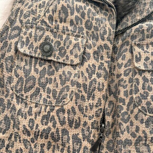 Vintage Leather Animal Print Leopard Vest Faux Fur Lining Y2K Statement Piece S - Picture 6 of 7